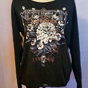 Affliction Long sleeve black lace up back shirt